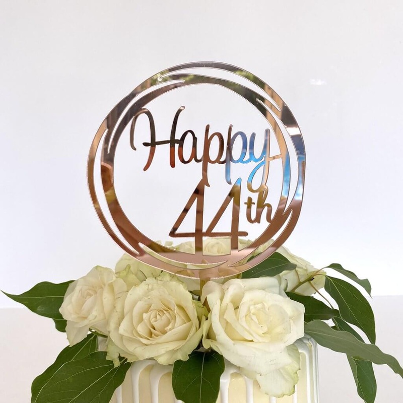 Acrylic Rose Gold 'Happy 44th' Geometric Cake Topper