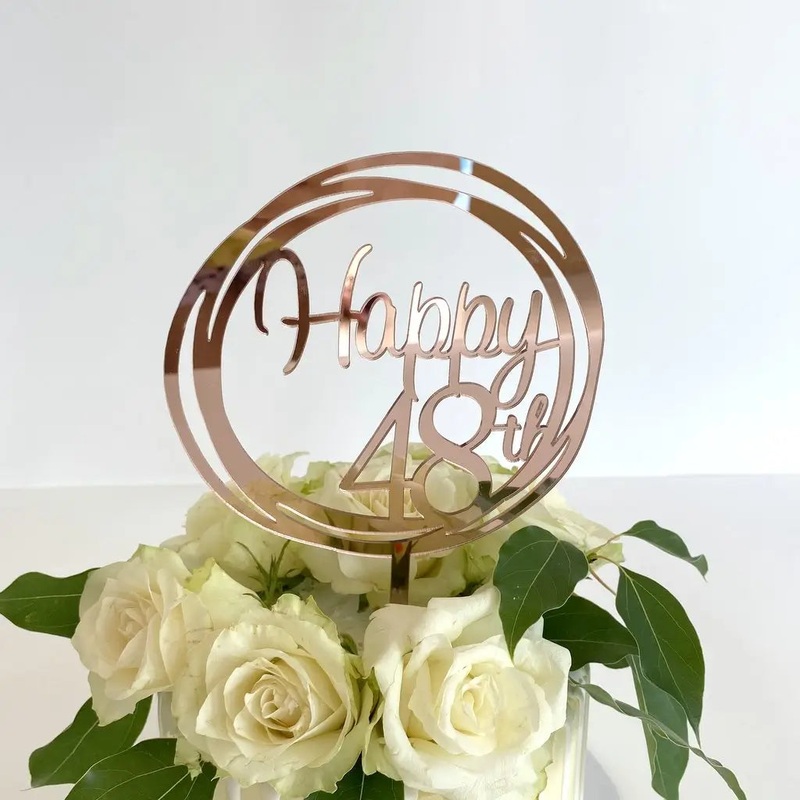 Acrylic Rose Gold 'Happy 48th' Birthday Cake Topper