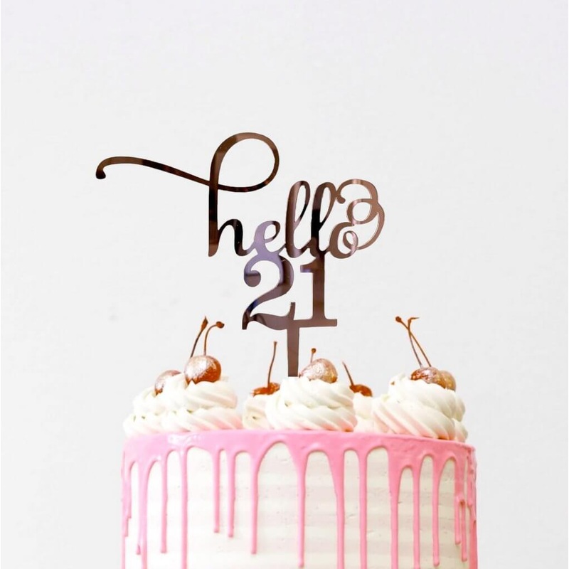 Acrylic Rose Gold 'Hello 21' Cake Topper