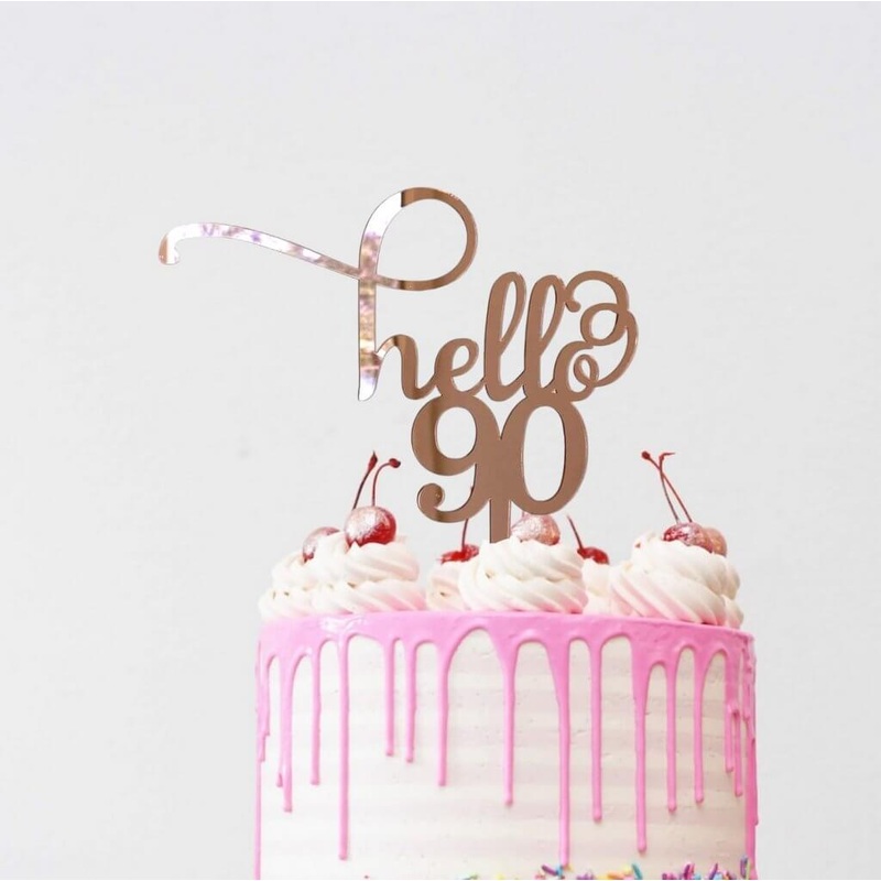 Acrylic Rose Gold 'Hello 90' Cake Topper