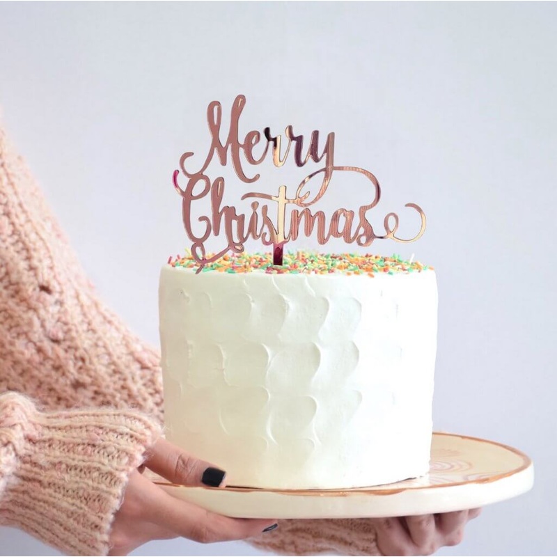 Acrylic Rose Gold 'Merry Christmas' Cake Topper