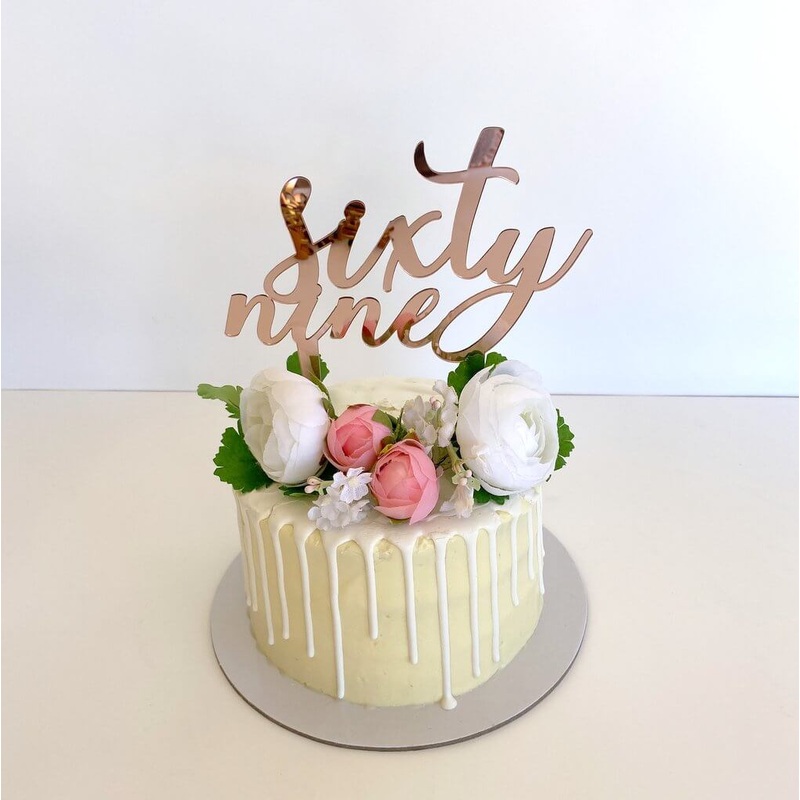 Acrylic Rose Gold 'sixty nine' Cake Topper