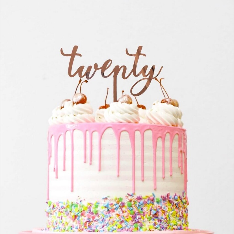 Acrylic Rose Gold 'Twenty' Birthday Cake Topper