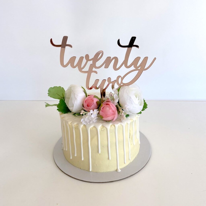Acrylic Rose Gold 'twenty two' Birthday Cake Topper