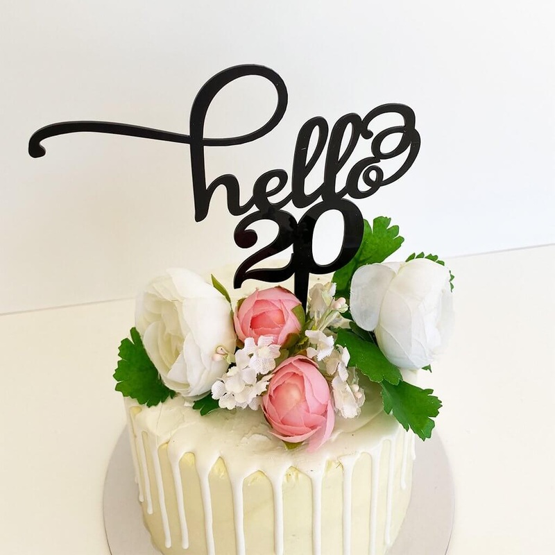 Black Acrylic 'Hello 20' Birthday Cake Topper