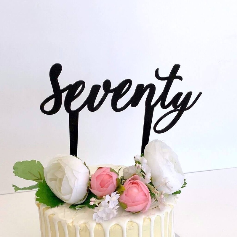 Black Acrylic 'Seventy' Cake Topper
