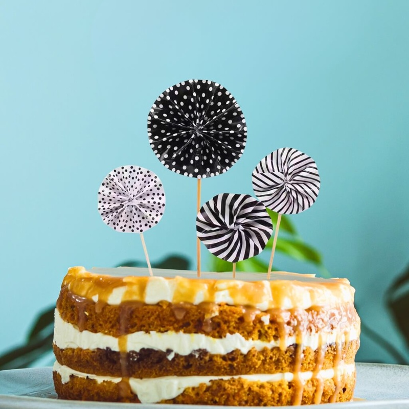 Black Paper Fan Cupcake Toppers 4pk
