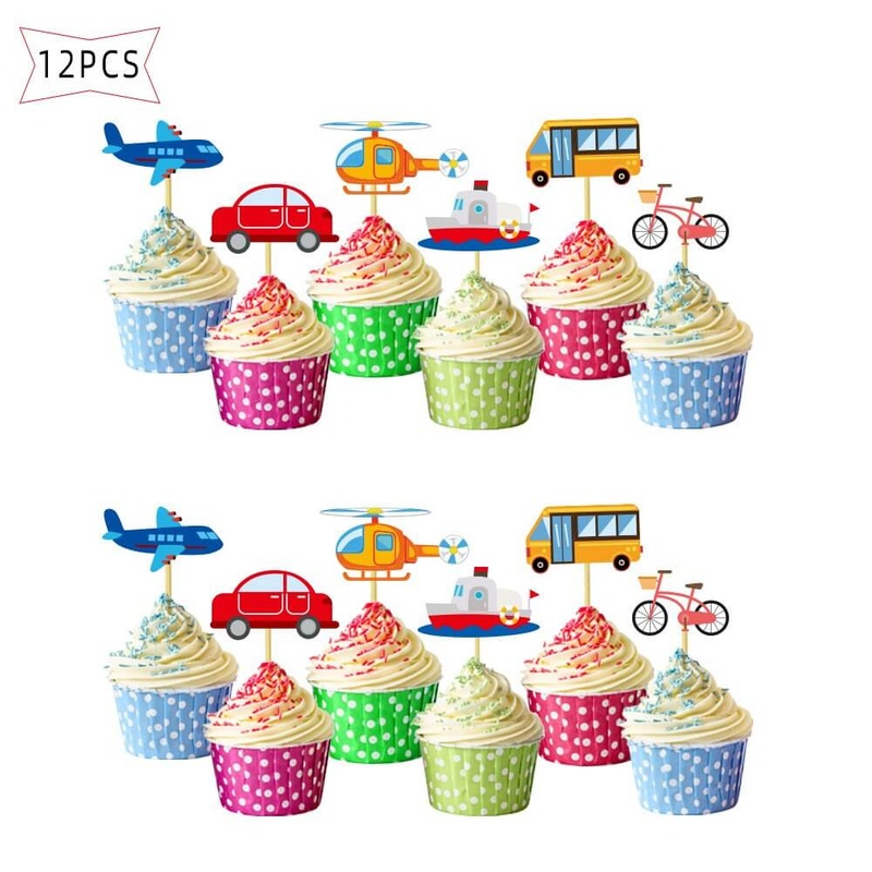 Colourful Transporation Vehicle Cupcake Toppers 12pk