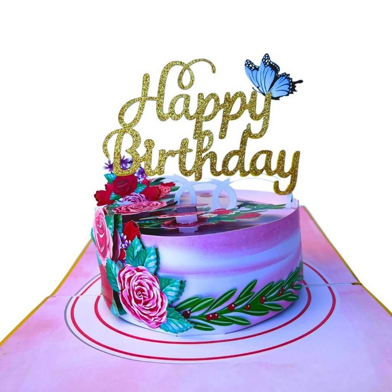 Delux Embossed Floral Happy Birthday Cake Pop Card