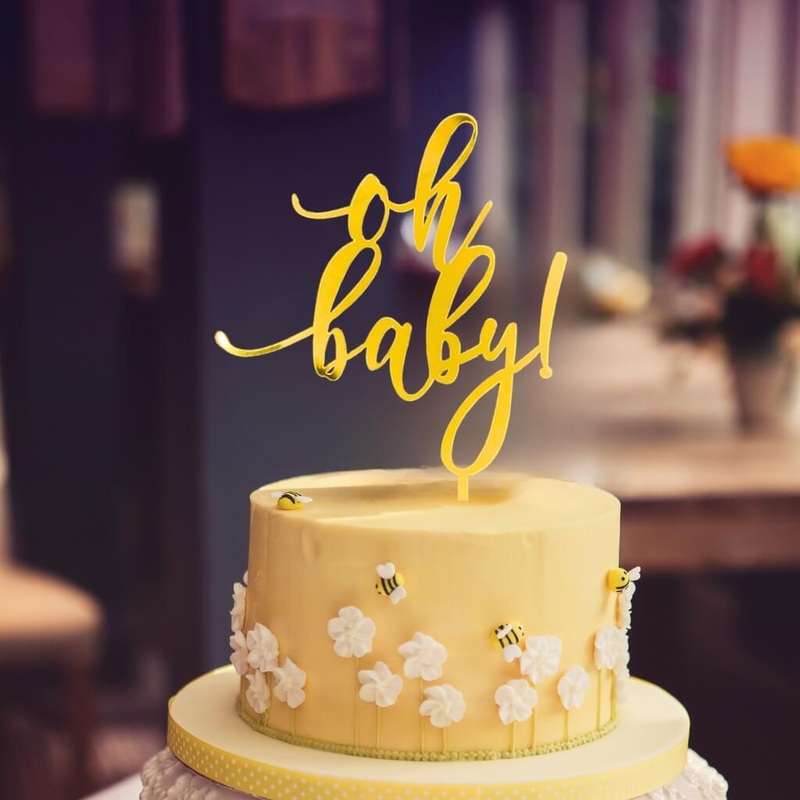 Gold Acrylic 'oh baby!' Script Cake Topper