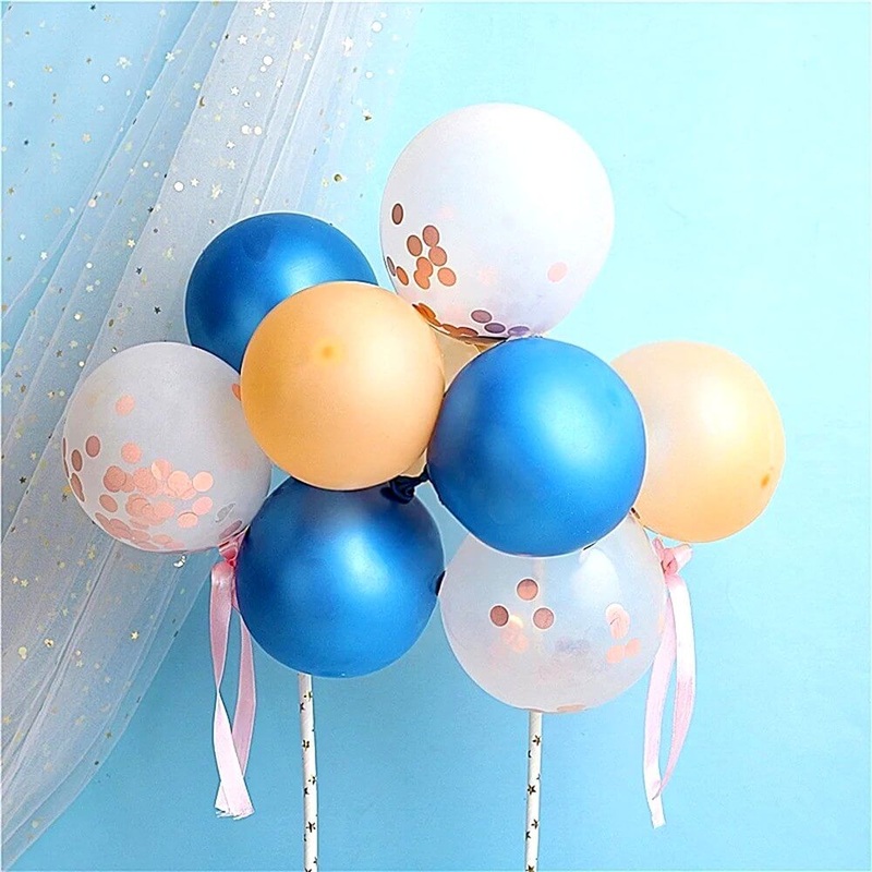 Mini Confetti Latex Balloon Cake Topper Kit - Blue & Gold