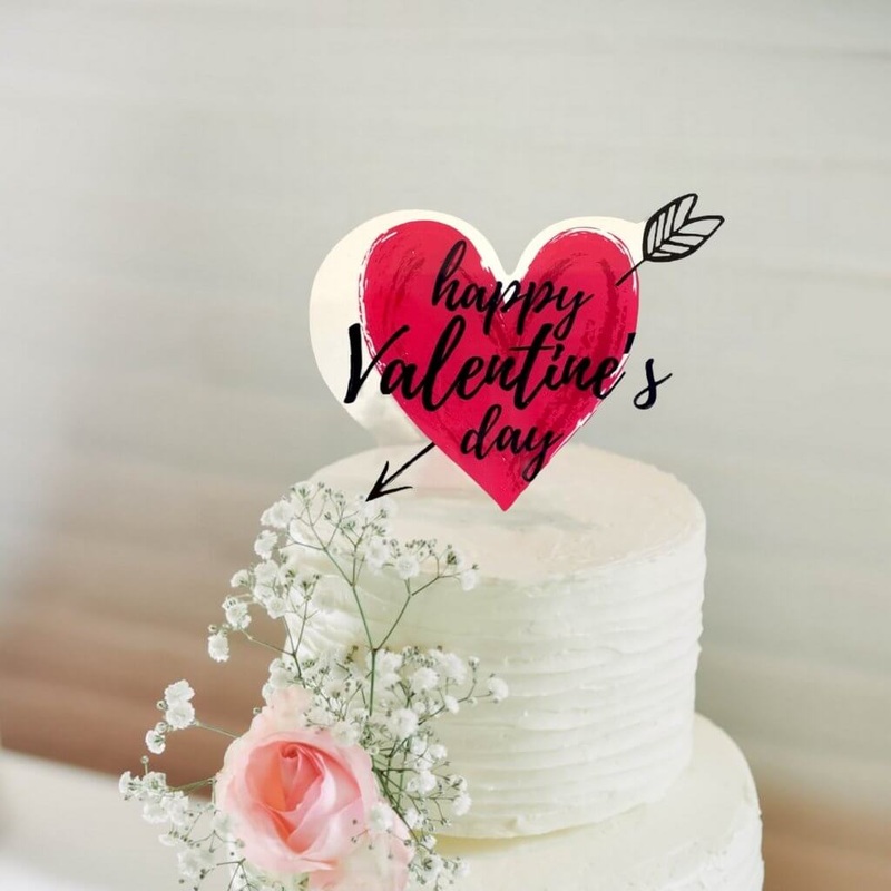 Red Happy Valentine's Day Cupid Heart Cake Topper