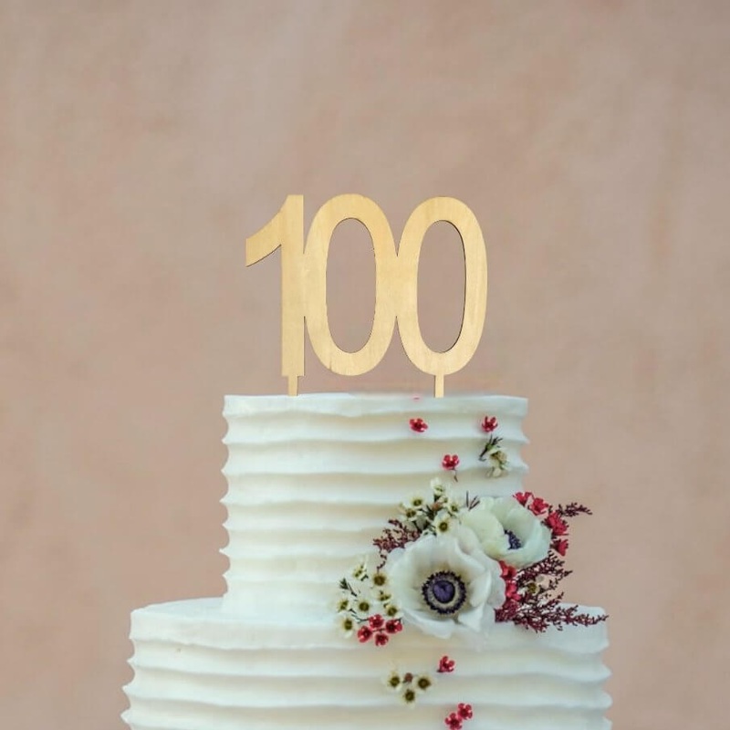 Wooden Age 100 Birthday Cake Topper