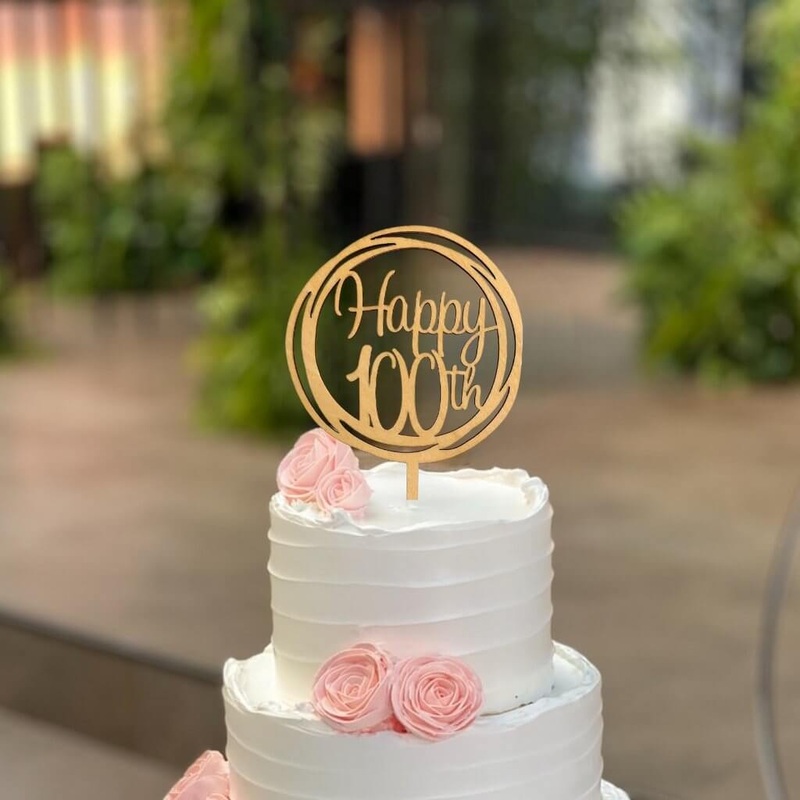 Wooden Geometric 'Happy 100th' Cake Topper