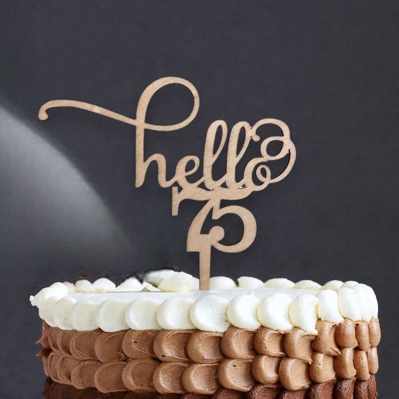 Wooden' Hello 75' Birthday Cake Topper