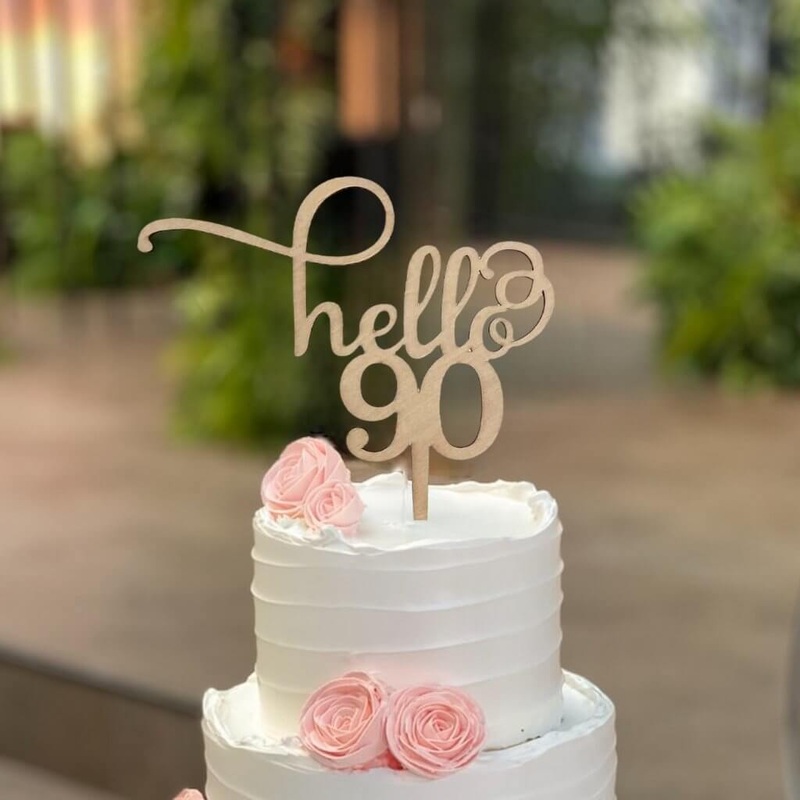 Wooden 'Hello 90' Birthday Cake Topper
