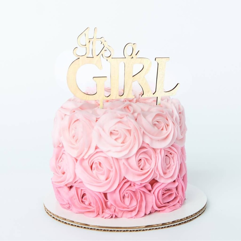 Wooden 'IT'S A GIRL' Baby Shower Cake Topper