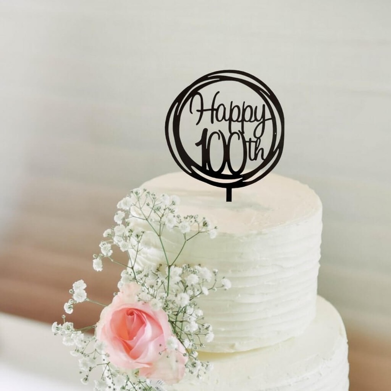 Acrylic Black Geometric 'Happy 100th' Cake Topper