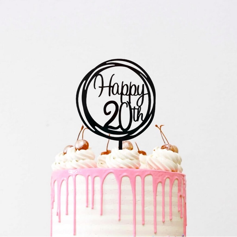Acrylic Black Geometric 'Happy 20th' Cake Topper