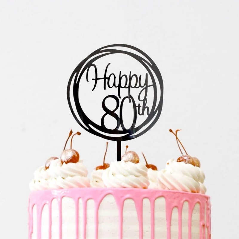 Acrylic Black Geometric 'Happy 80th' Birthday Cake Topper