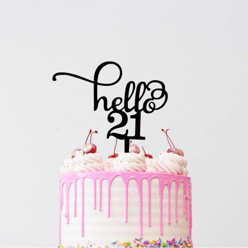 Acrylic Black 'Hello 21' Birthday Cake Topper