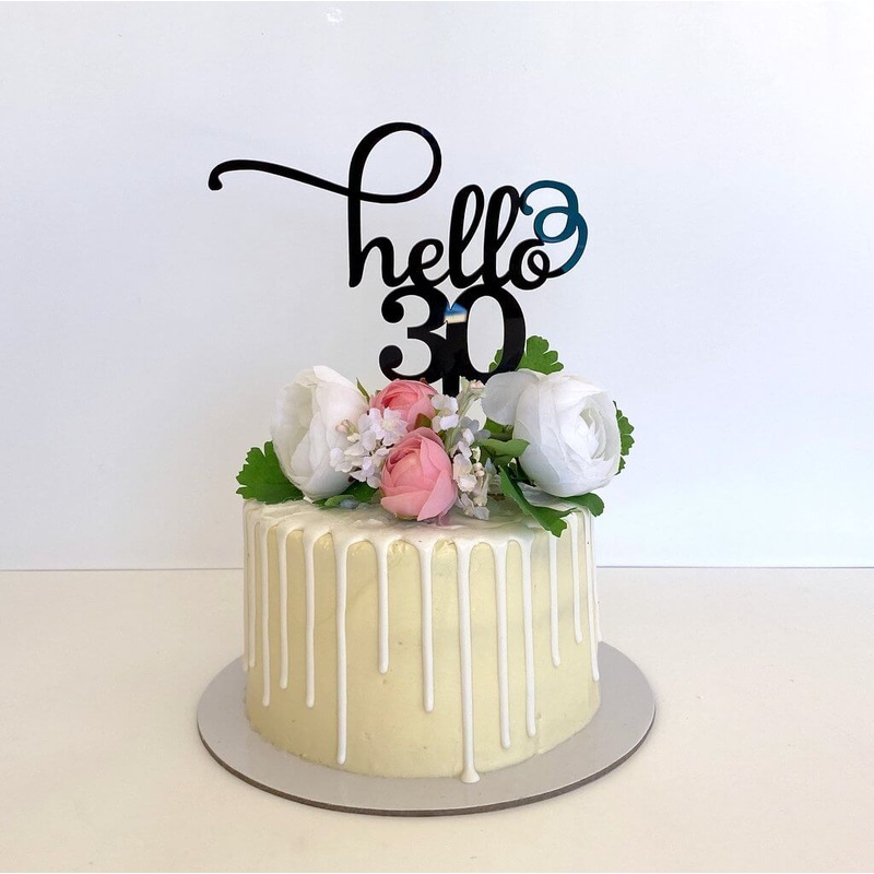 Acrylic Black 'Hello 30' Birthday Cake Topper