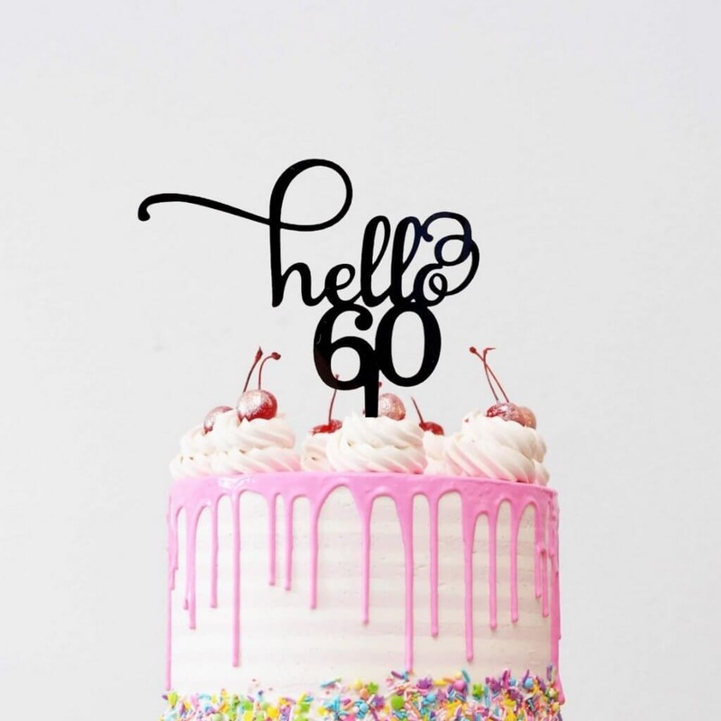 Acrylic Black 'Hello 60' Birthday Cake Topper