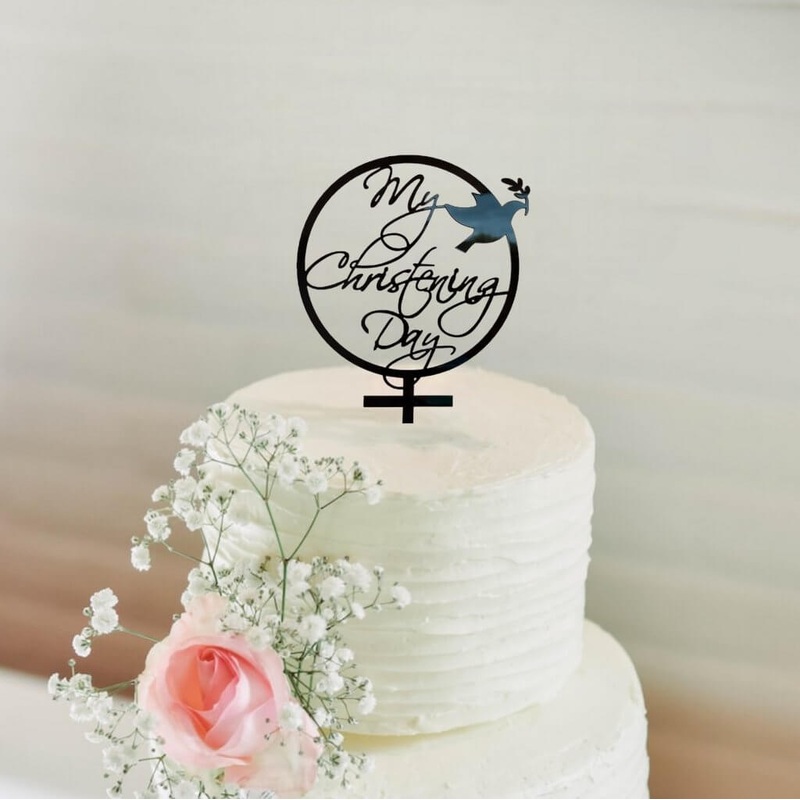 Acrylic Black 'My Christening Day' Dove Cake Topper