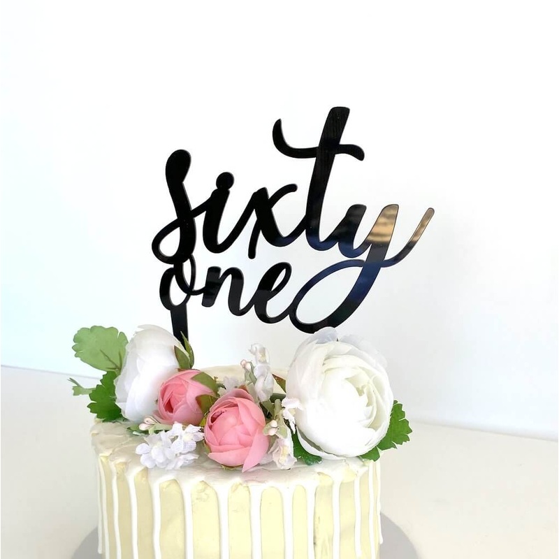 Acrylic Black 'sixty one' Birthday Cake Topper