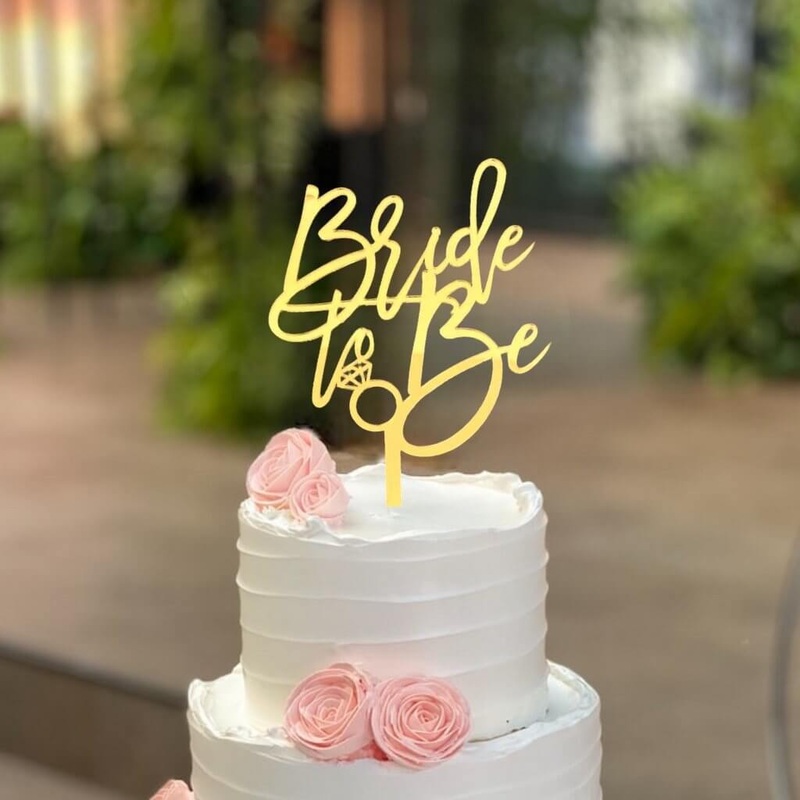 Acrylic Gold 'Bride To Be' with Diamond Ring Cake Topper
