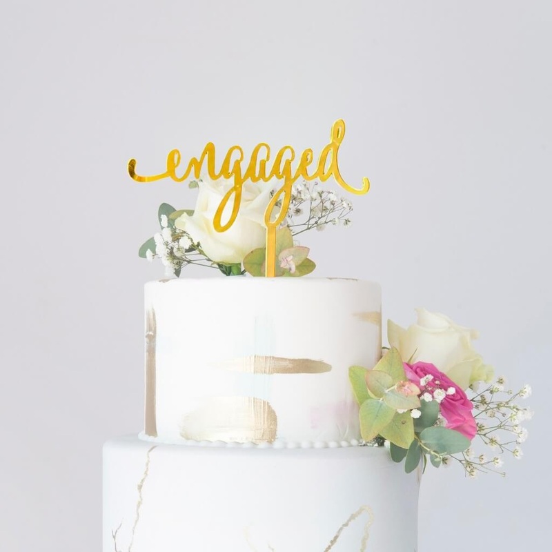 Acrylic Gold 'engaged' Cake Topper