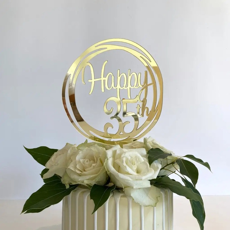 Acrylic Gold Geometric Circle 'Happy 35th' Cake Topper