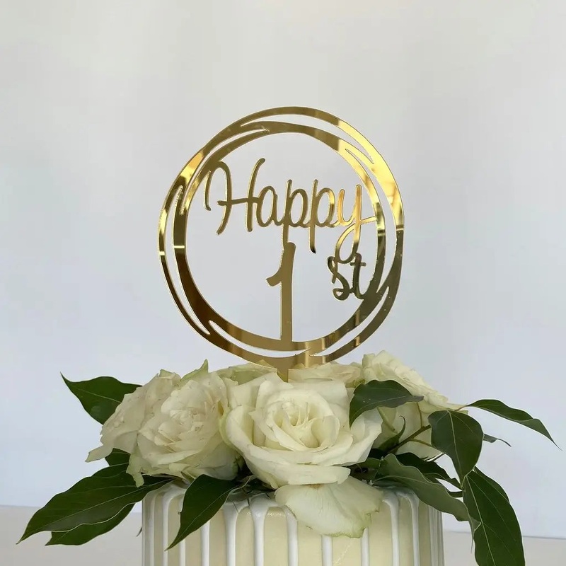 Acrylic Gold Geometric 'Happy 1st' Cake Topper