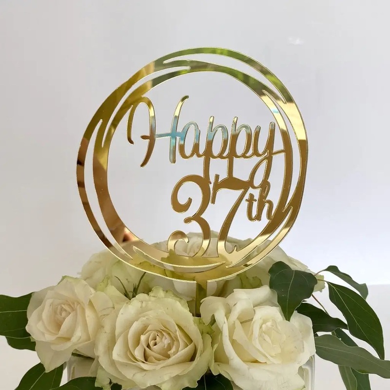 Acrylic Gold Geometric 'Happy 37th' Cake Topper