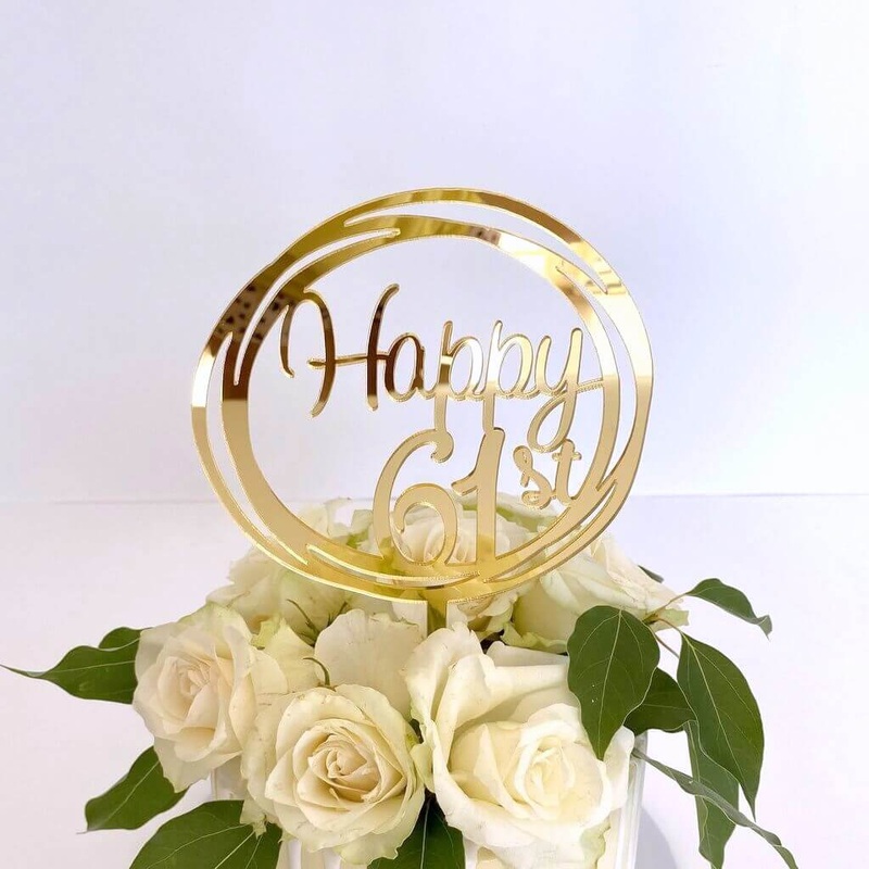 Acrylic Gold Geometric 'Happy 61st' Cake Topper