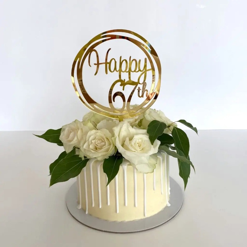 Acrylic Gold Geometric 'Happy 67th' Cake Topper