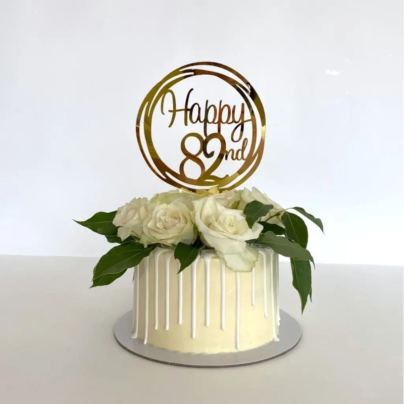 Acrylic Gold Geometric 'Happy 82nd' Cake Topper