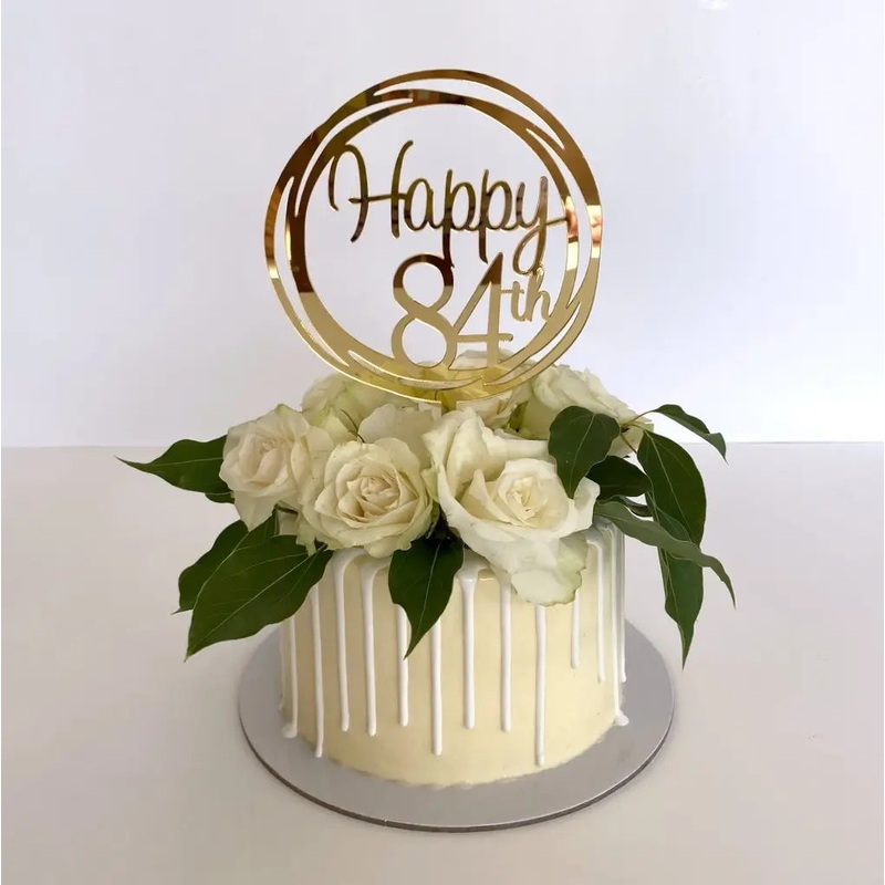 Acrylic Gold Geometric 'Happy 84th' Cake Topper