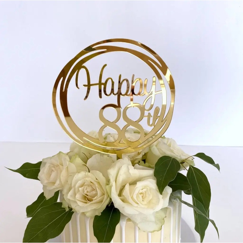 Acrylic Gold Geometric 'Happy 88th' Cake Topper