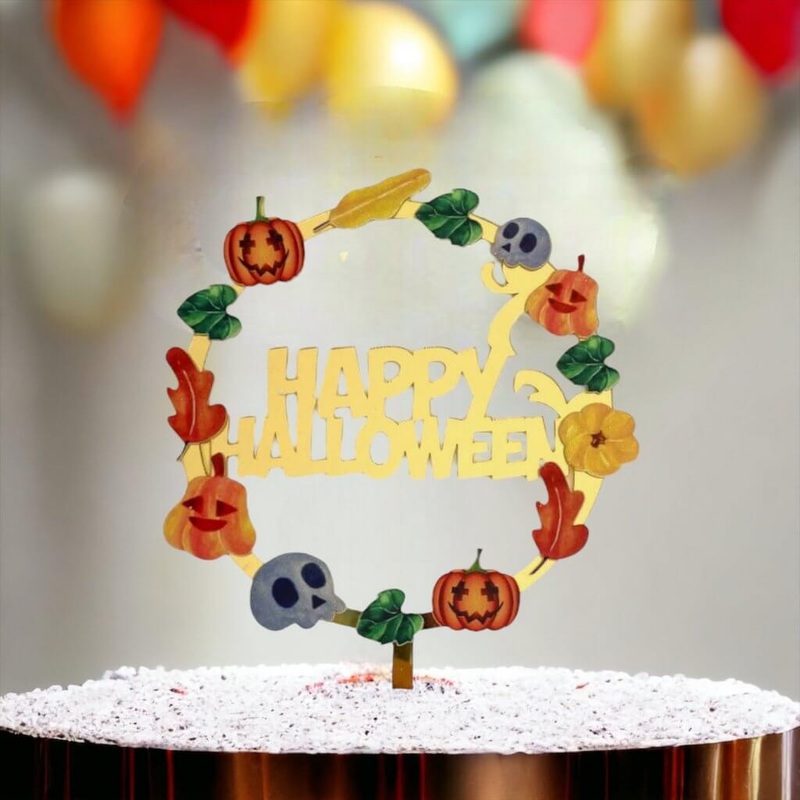 Acrylic Gold 'Happy Halloween' Wreath Cake Topper