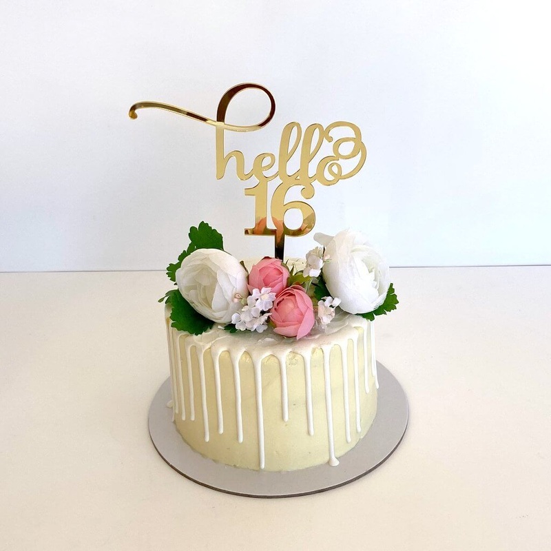 Acrylic Gold 'hello 16' Birthday Cake Topper