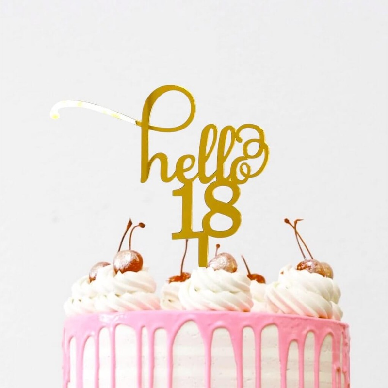 Acrylic Gold 'Hello 18' Birthday Cake Topper