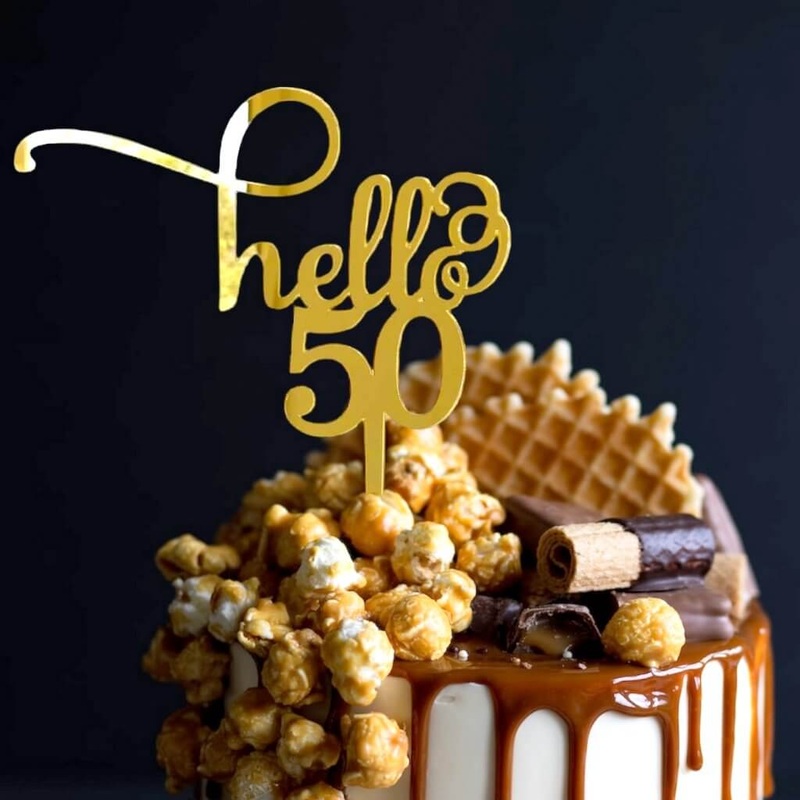 Acrylic Gold 'Hello 50' Birthday Cake Topper