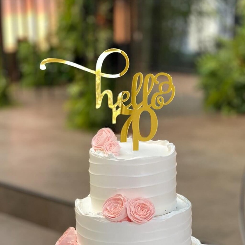 Acrylic Gold 'Hello 70' Birthday Cake Topper