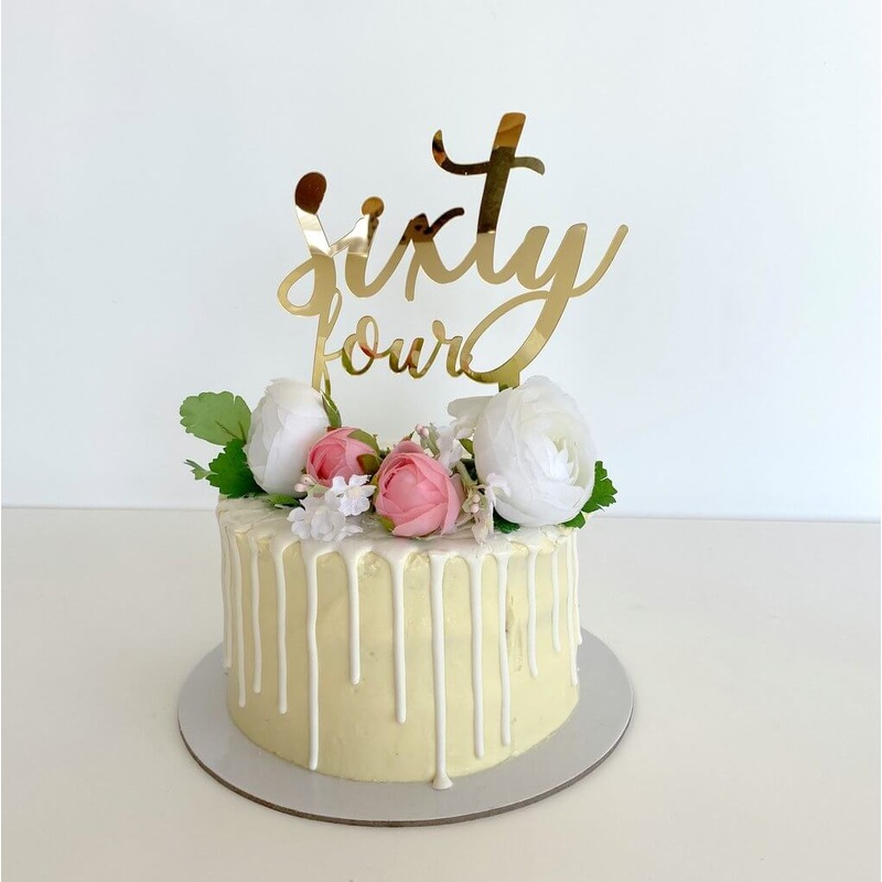 Acrylic Gold 'sixty four' Birthday Cake Topper