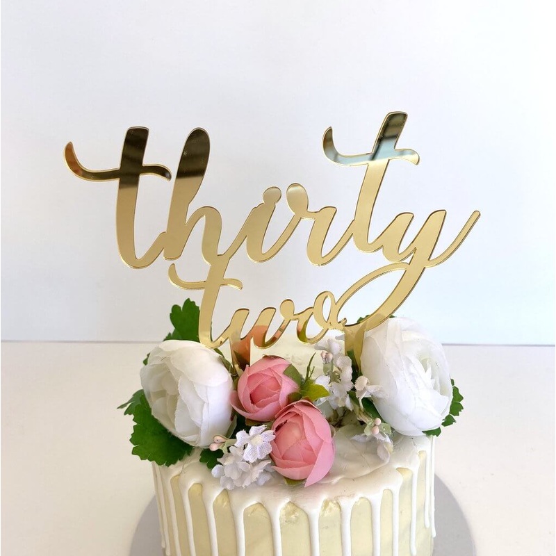 Acrylic Gold 'thirty two' Birthday Cake Topper