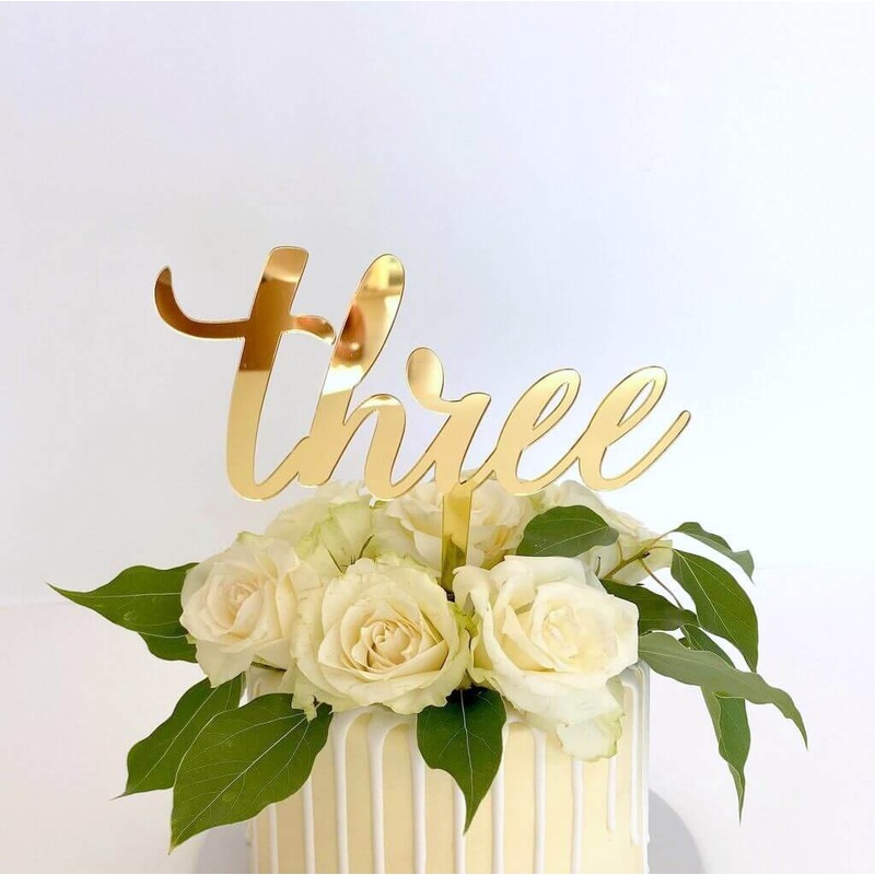 Acrylic Gold 'Three' 3rd Birthday Cake Topper