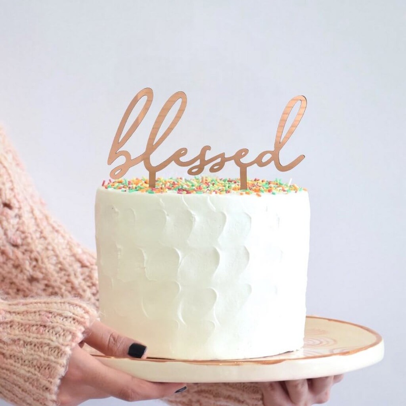 Acrylic Rose Gold 'blessed' Christening Cake Topper