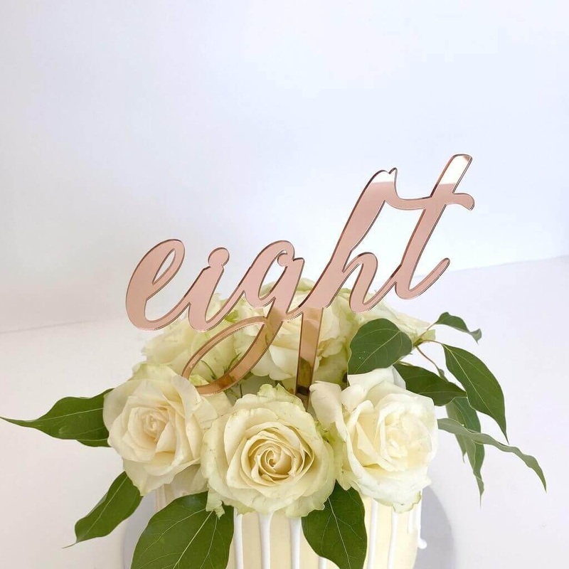 Acrylic Rose Gold 'Eight' 8th Script Cake Topper