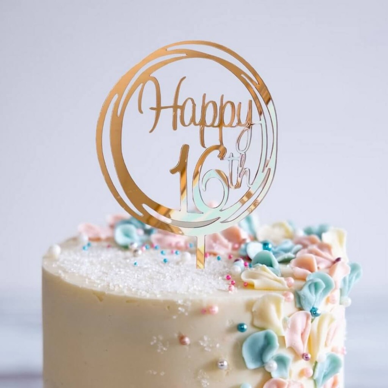 Acrylic Rose Gold Geometric 'Happy 16th' Cake Topper